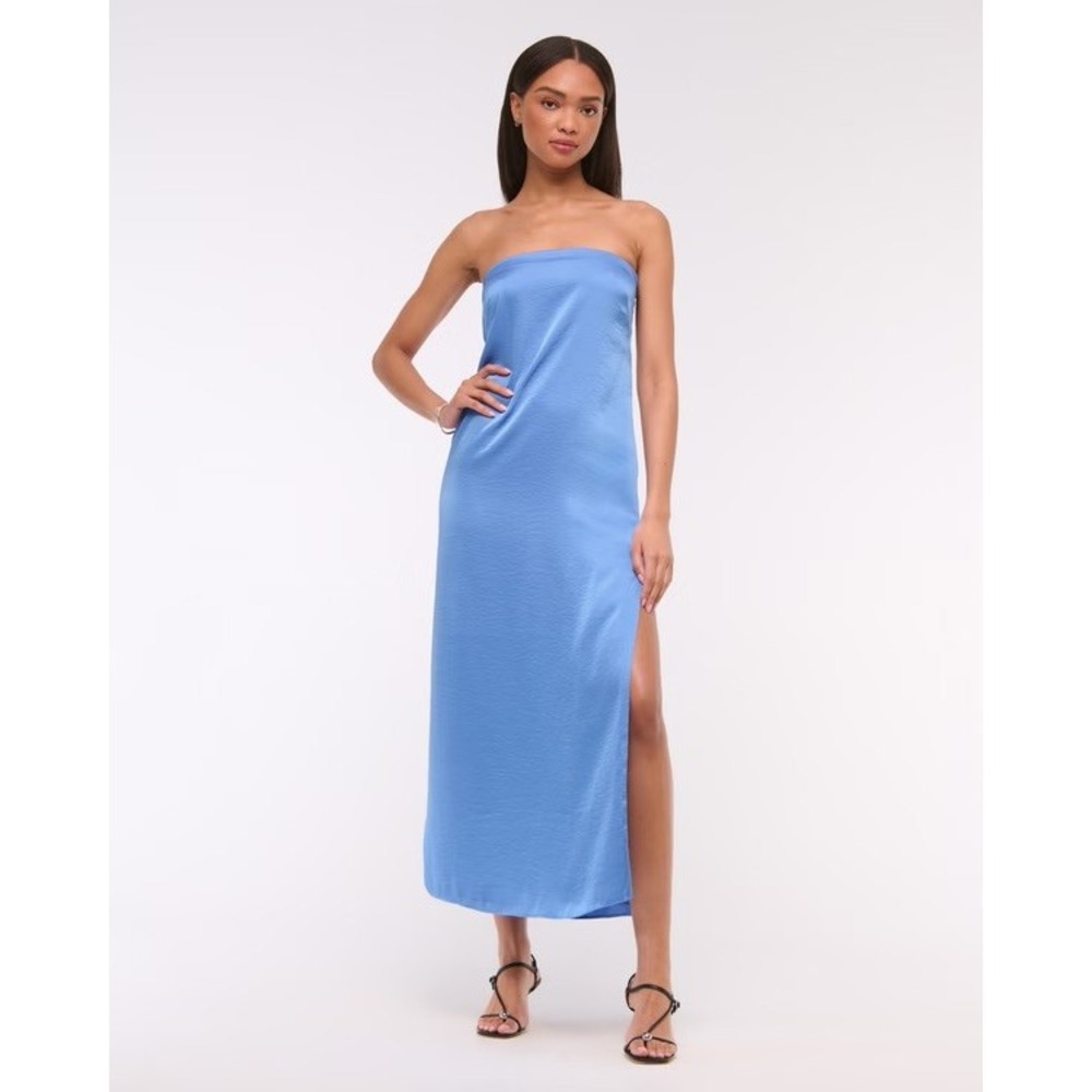 Abercrombie Blue Strapless Maxi Dress Size XL Satin Slip Autumn Wedding Guest